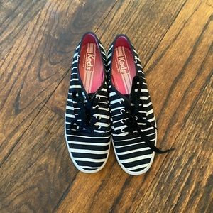 White and Black Striped Keds